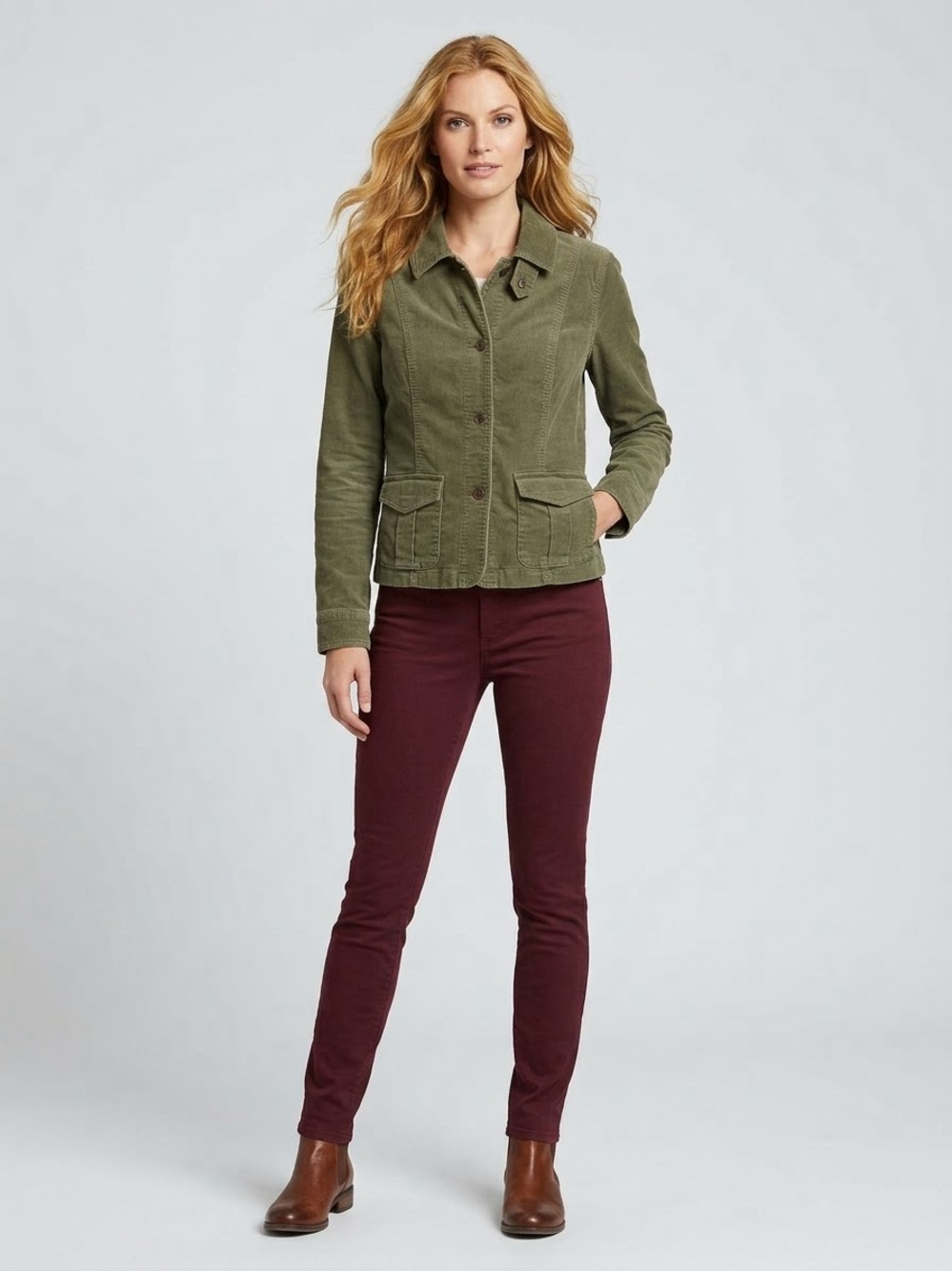 Eddie Bauer Olive Green Corduroy Jacket Size L Academia